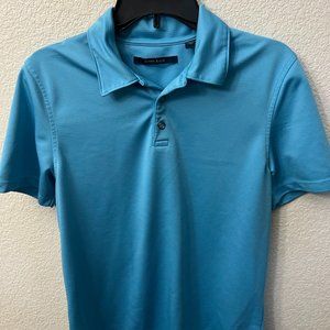 Perry Ellis LOT of 2 polos. size medium. teal/aqua and gray striped